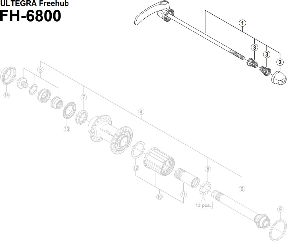 Shimano Ultegra FH-6800 Hinterradnabe Ersatzteil | Schnellspanner Komplett 168mm Nr 1 4 Shimano Ultegra FH-6800 Hinterradnabe Ersatzteil | Schnellspanner Komplett 168mm Nr 1 – Bild 2